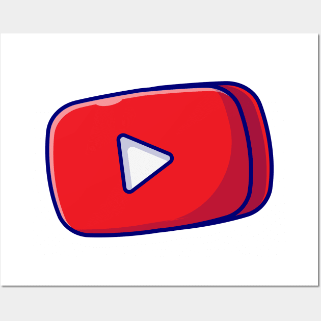 Red Play Button in Rounded Rectangle Music Cartoon Vector Icon Illustration (2) Wall Art by Catalyst Labs